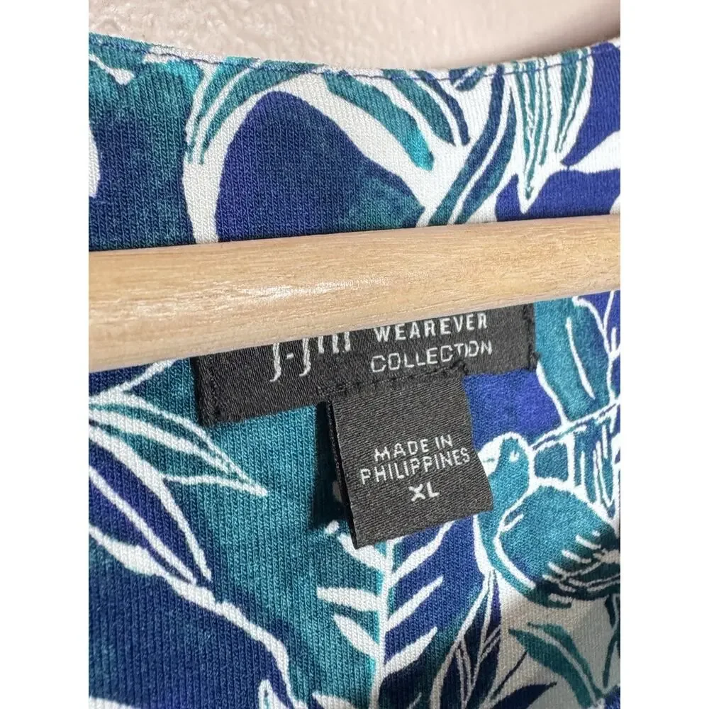 J. Jill Womens Dress Tropical Print Hawaii Beach Blue XL Stretch Coastal - Picture 5 of 12